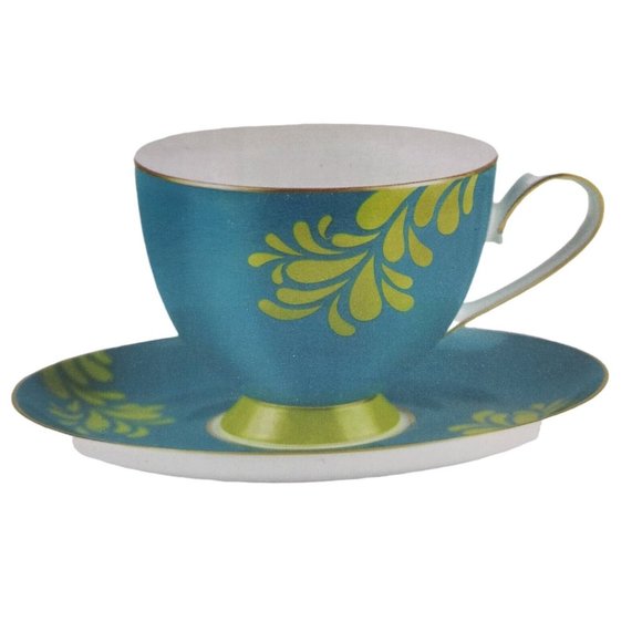 Steeped Tea “The Alice Collection” Cup & Saucer Set In Limeberry Green Teal - Picture 1 of 4